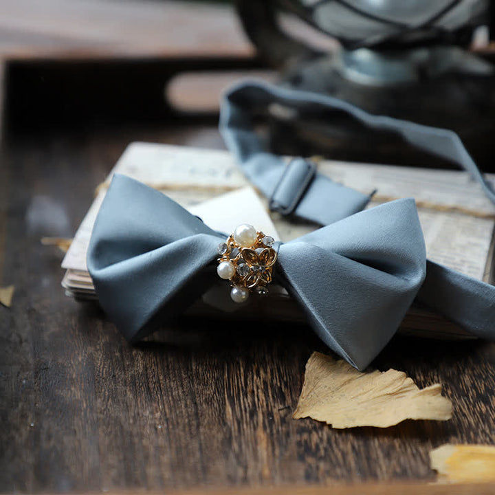 Papillon in raso con perle e fiori da uomo - Grigio - image 3