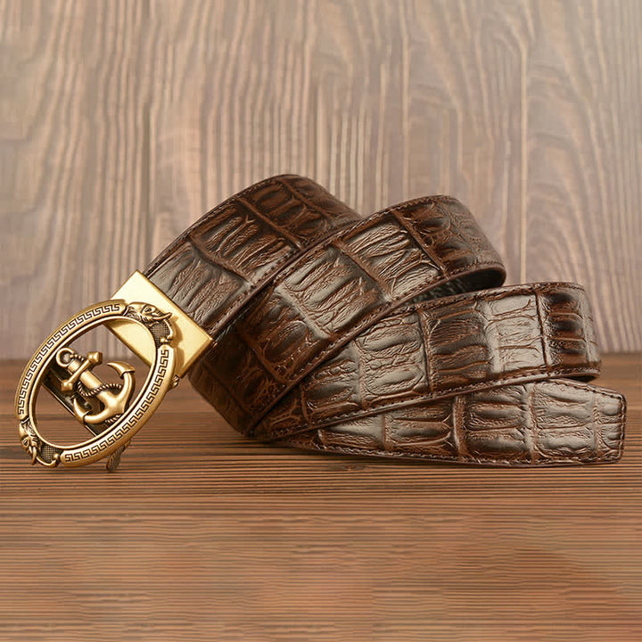 Cintura da uomo in pelle goffrata con ancora nautica e coccodrillo - image 10