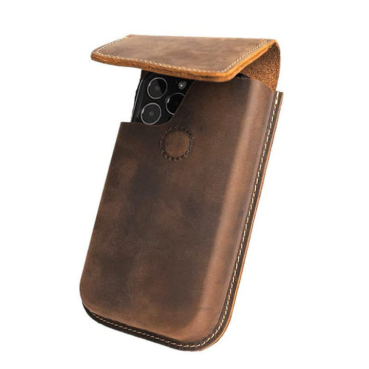 Custodia per cellulare Flip con cinturino in vera pelle magnetica