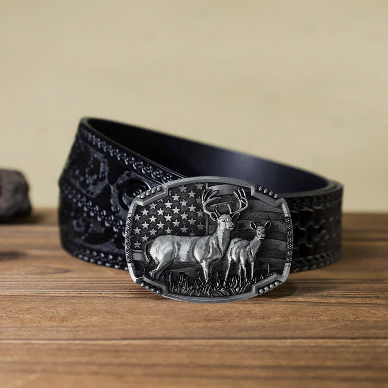 Cintura in pelle con fibbia della bandiera americana da cacciatore di cervi fai da te da uomo