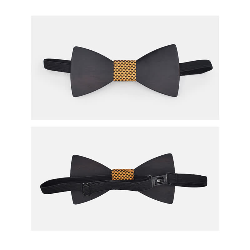 Set di 2 gemelli da uomo in legno nero con papillon - image 2