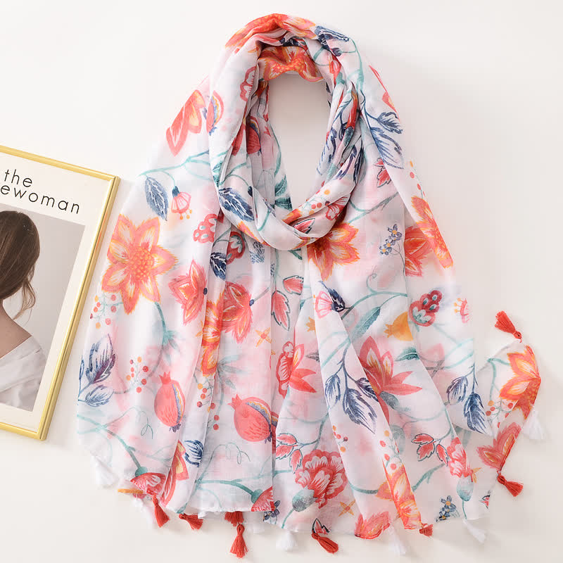 Sciarpa sottile con nappe floreali a farfalla da donna