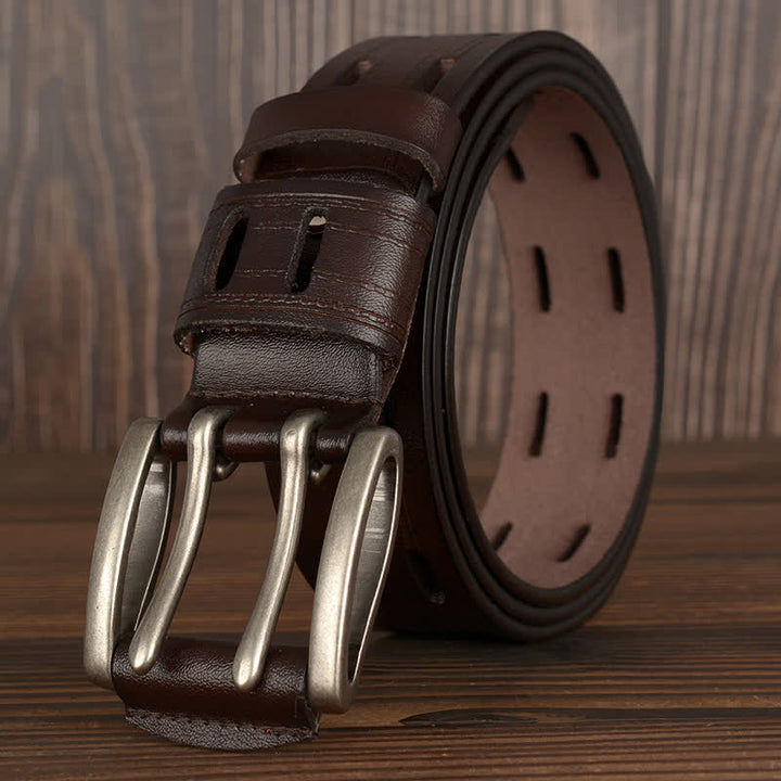 Cintura in pelle per pantaloni casual da uomo con doppio ardiglione - Caffè - 46 - image 0