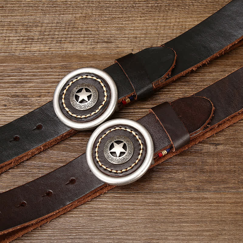Cintura in pelle spessa con pentacolo vintage da uomo
