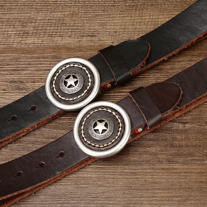 Cintura in pelle spessa con pentacolo vintage da uomo