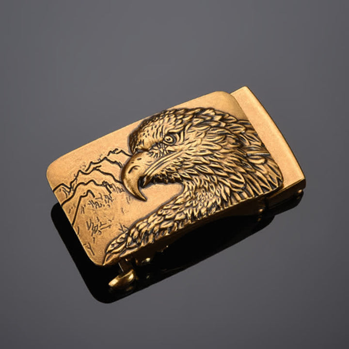 Cintura in pelle con fibbia automatica con testa d'aquila intagliata fai da te da uomo - Oro antico - Senza cintura - image 6