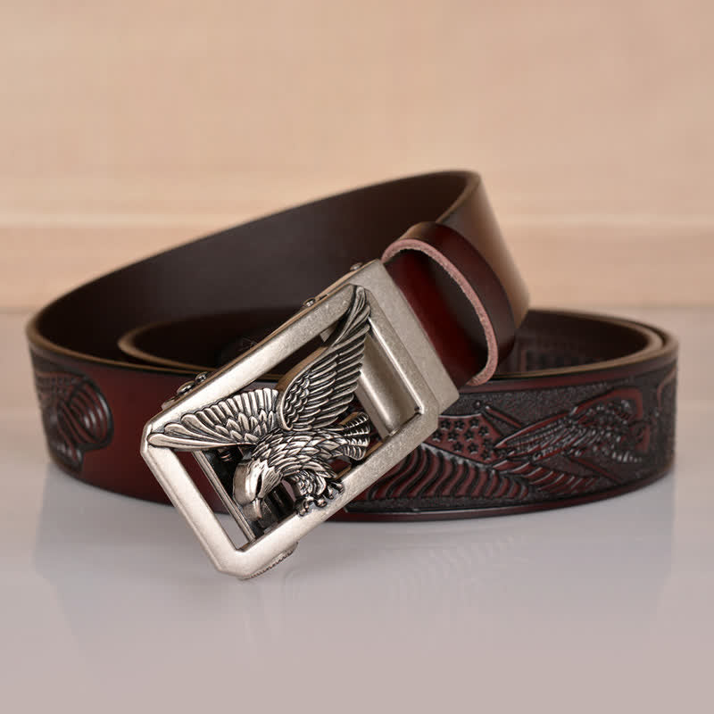 Cintura in pelle goffrata con fibbia Hollow Eagle da uomo