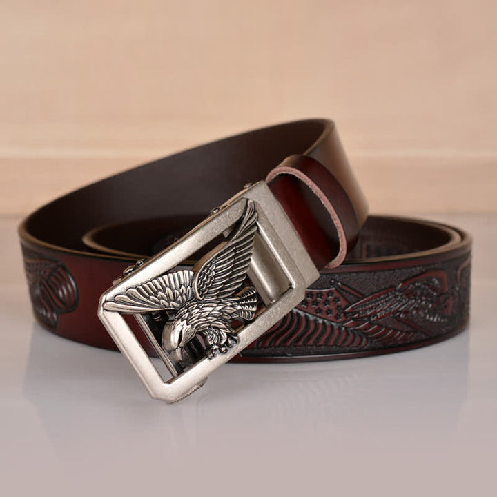 Cintura in pelle goffrata con fibbia Hollow Eagle da uomo