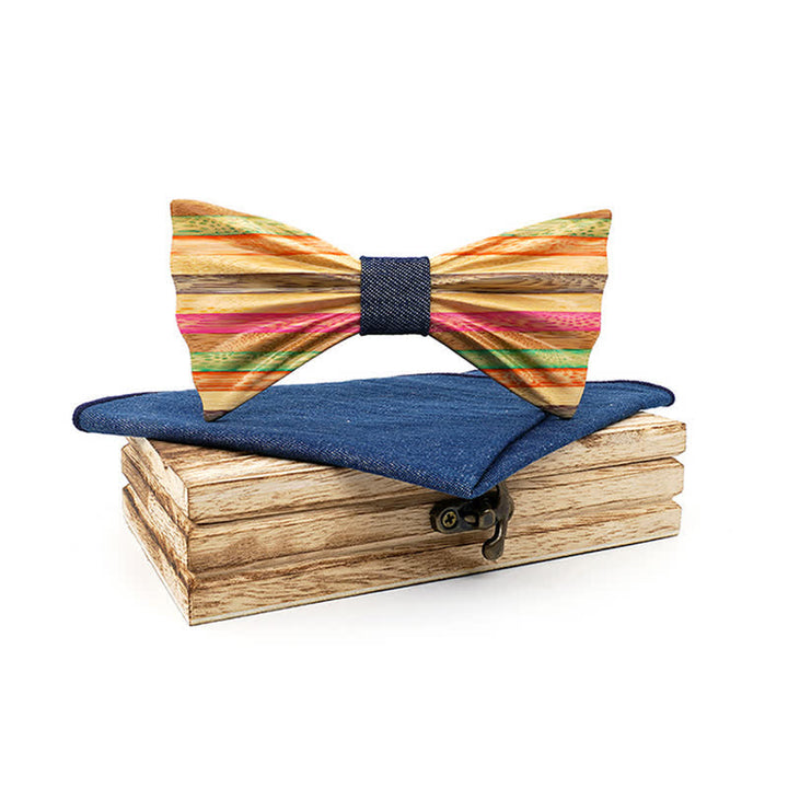 Set di 2 papillon in legno con effetto arricciato arcobaleno da uomo