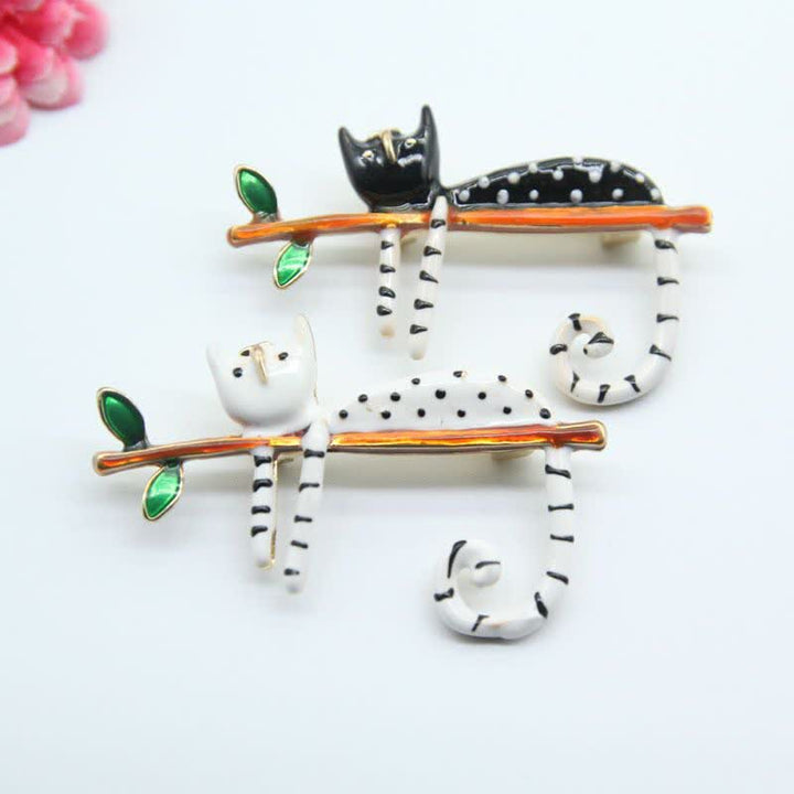Spilla a forma di gatto a pois, da donna, con gattino pigro - image 5