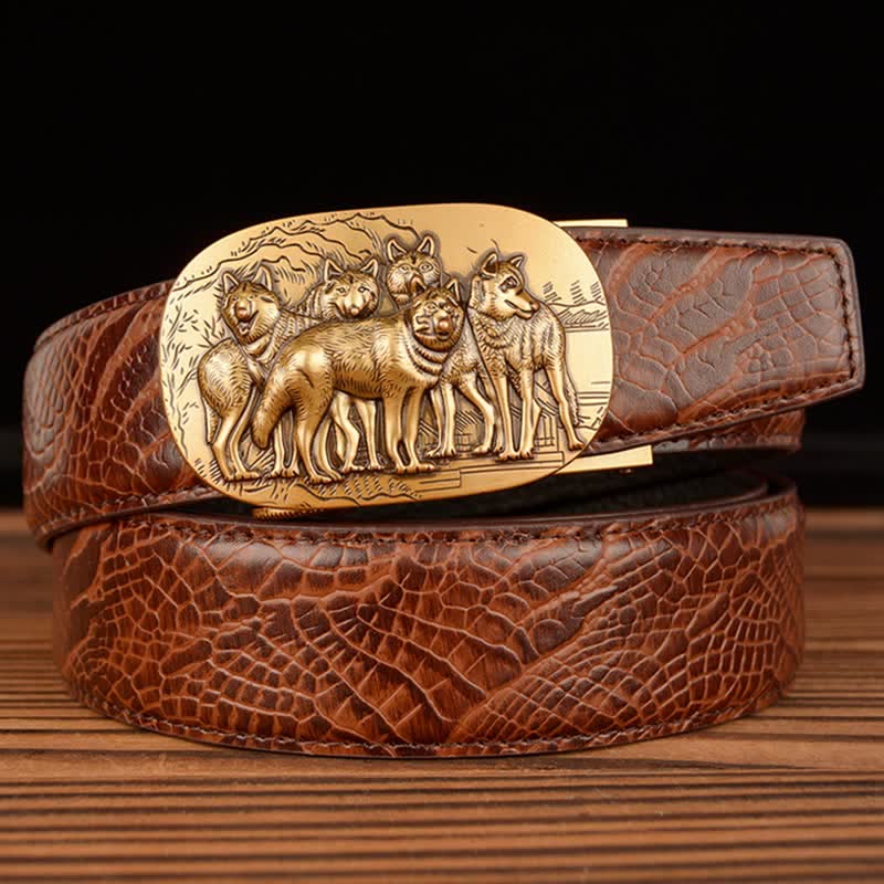 Cintura in pelle con motivo coccodrillo Pack Of Wolves da uomo