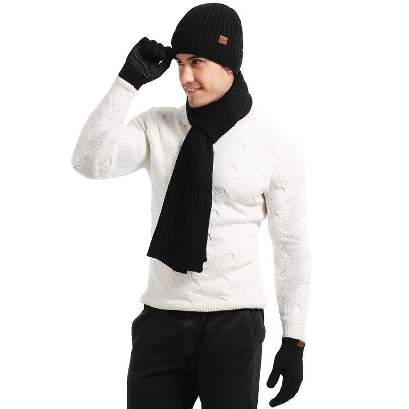 Set di 3 caldi cappelli, sciarpe e guanti touchscreen