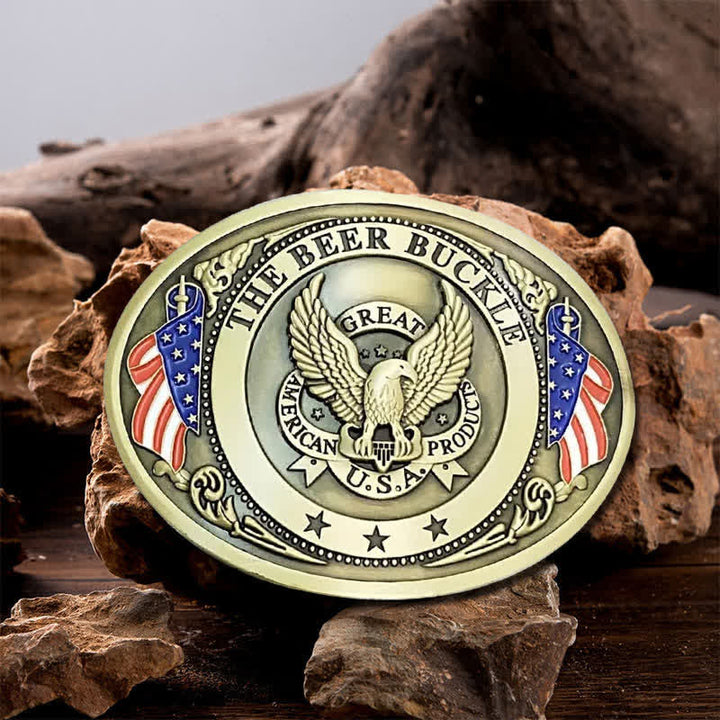 Cintura in pelle con fibbia porta birra creativa fai da te con bandiera USA e aquila da uomo