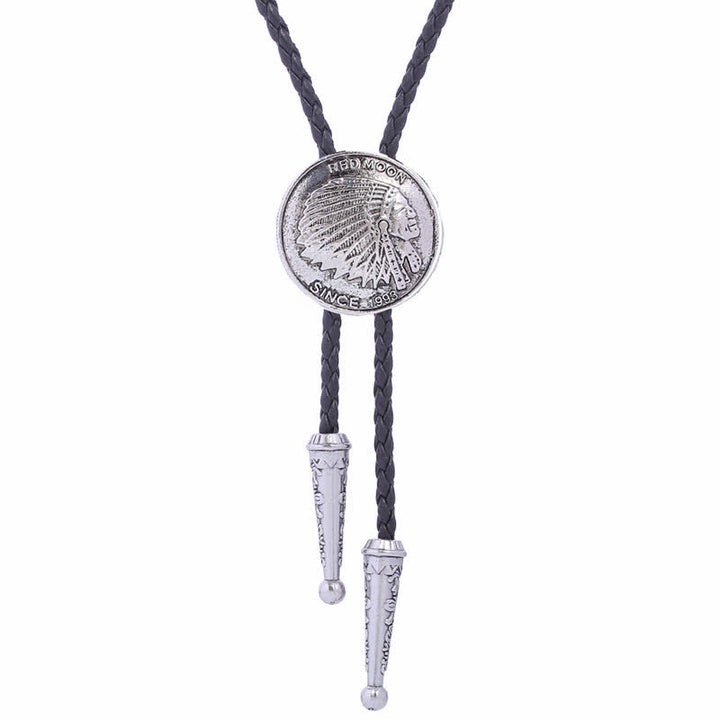 Cravatta Bolo classica in stile tribale con testa indiana - Argento antico - image 0