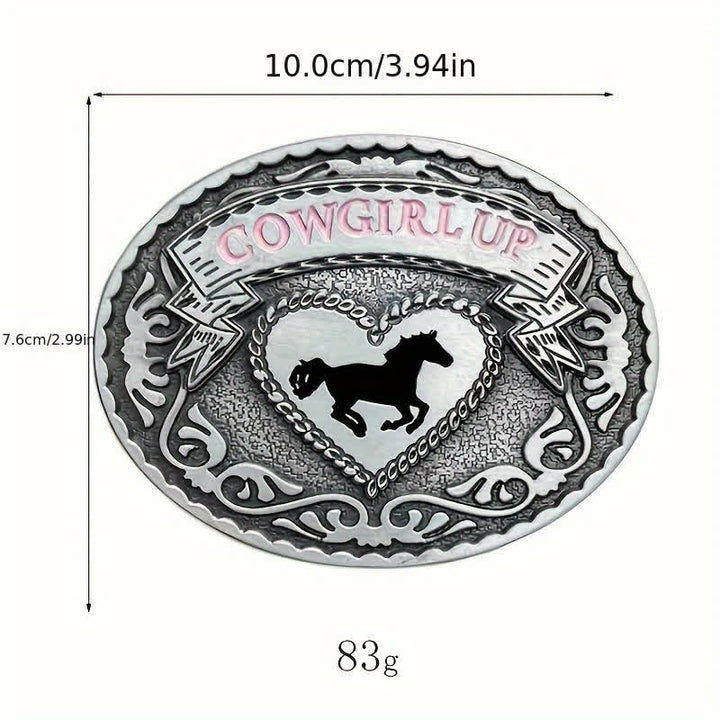 Cintura in pelle con fibbia Cowgirl Up in argento fai da te da donna