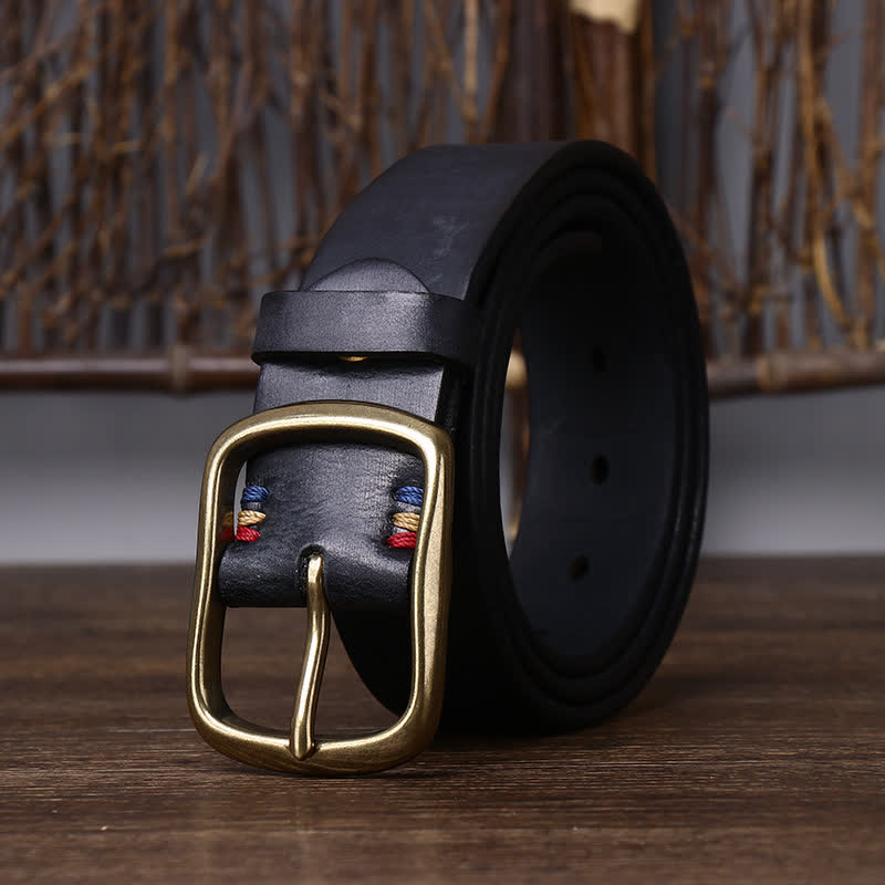 Cintura da uomo vintage in pelle di vacchetta pura spessa - Nero - 46 - image 4