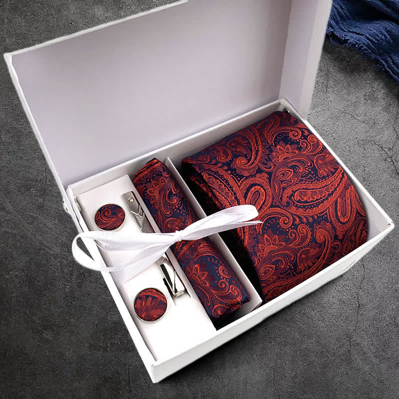 Set di 4 fazzoletti da taschino con cravatta, squisita scatola di imballaggio - Set di 4 cravatte e fazzoletti da taschino in una squisita scatola di imballaggio - image 0