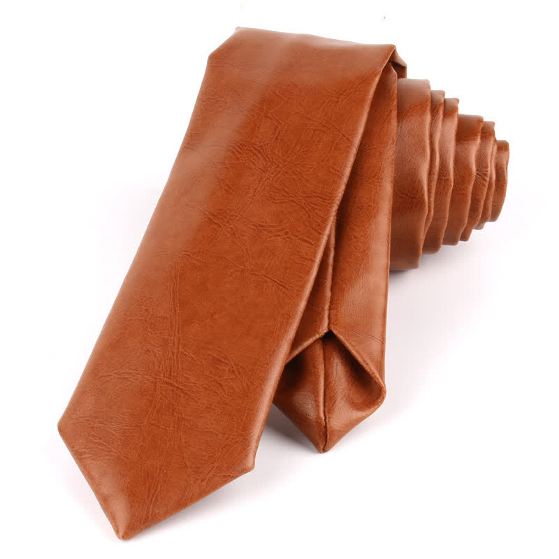 Cravatta stretta casual in pelle PU da uomo - Cioccolato - image 2