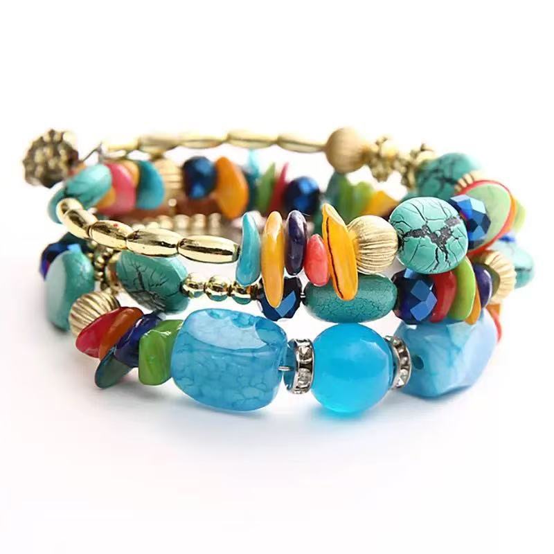 Bracciale vintage bohémien multistrato con perline di turchese, agata e cristallo. - Multicolore - image 15