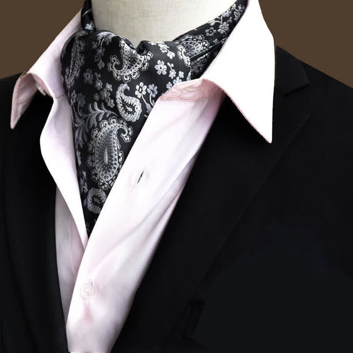 Cravatta Ascot Paisley floreale da uomo, per il tempo libero, in bianco e nero