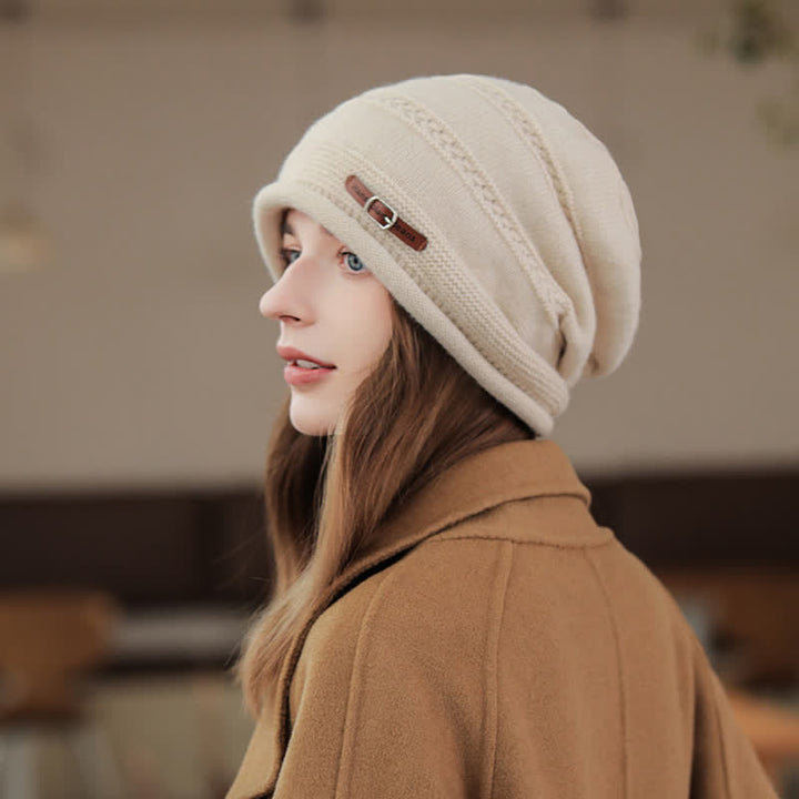 Cappello invernale da donna ripiegabile in pile lavorato a maglia