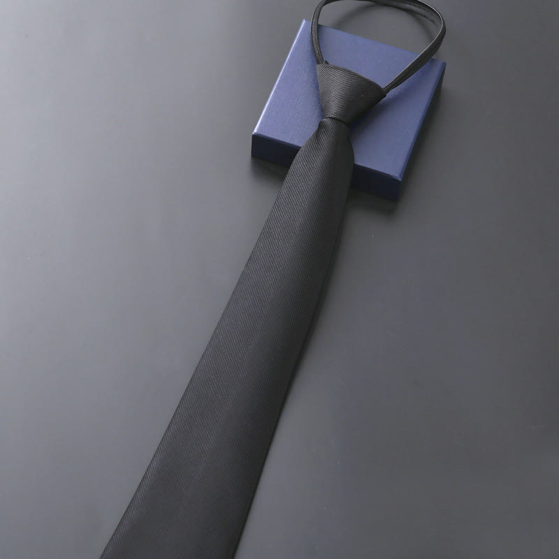 Cravatta da sposa con cerniera ufficiale da uomo - Nero pieno - image 6