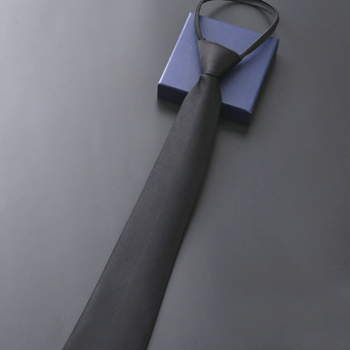 Cravatta da sposa con cerniera ufficiale da uomo - Nero pieno - image 6