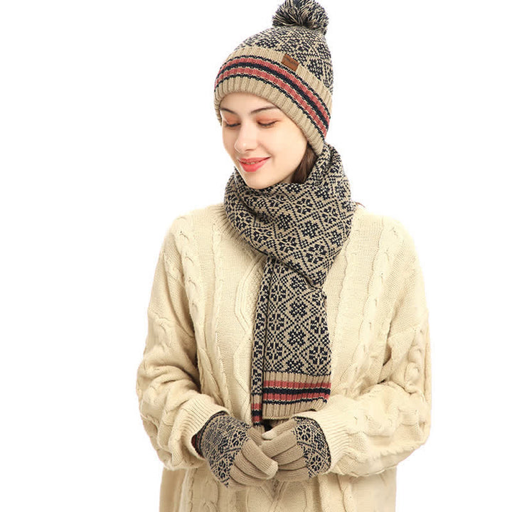 Set di 3 guanti touchscreen unisex con cappello e sciarpa a fiocco di neve