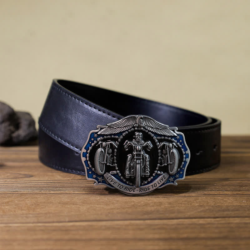 Cintura in pelle con fibbia da motociclista "Live to Ride" fai da te da uomo