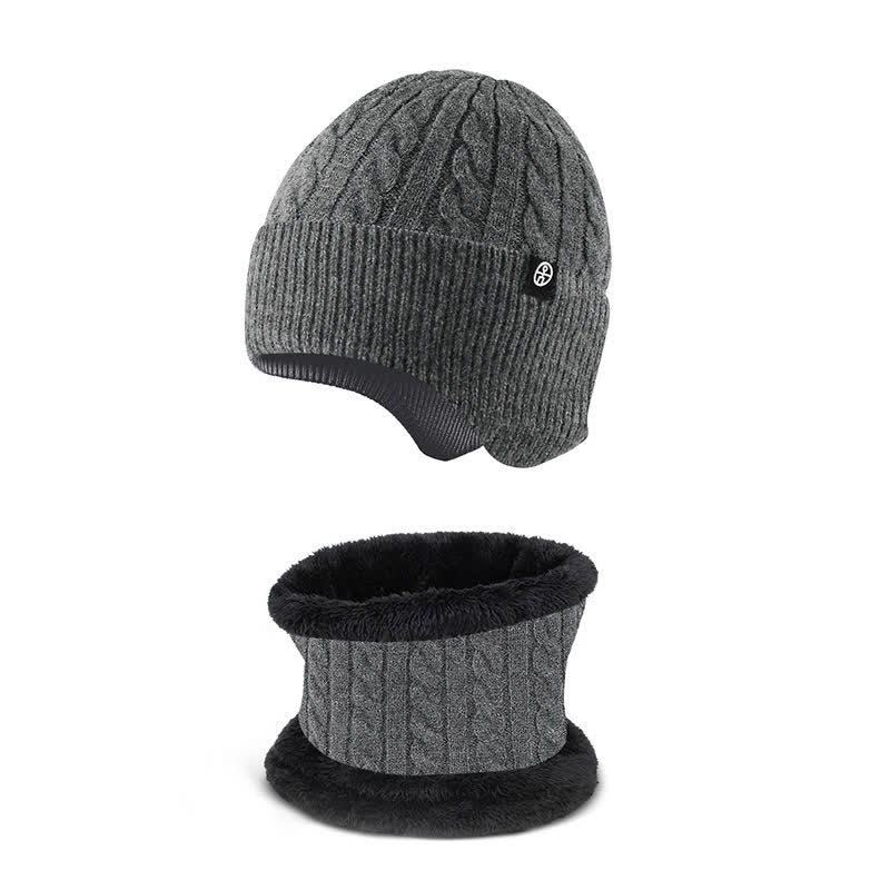 2 pezzi di berretto lavorato a maglia con sciarpa per protezione orecchie da uomo