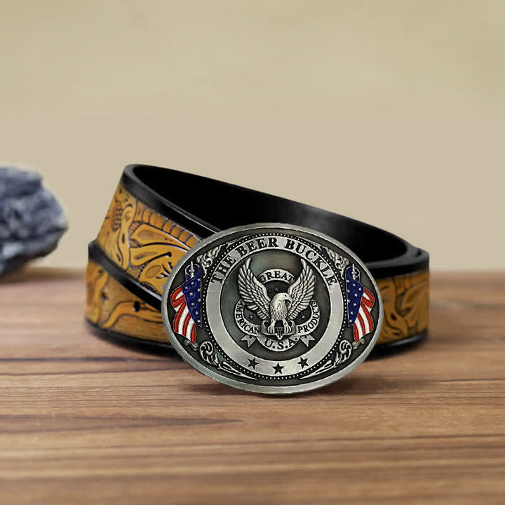 Cintura in pelle con fibbia porta birra creativa fai da te con bandiera USA e aquila da uomo