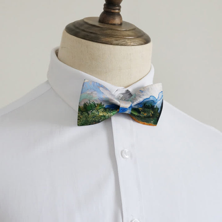 Papillon da uomo con dipinto a olio e campo di grano