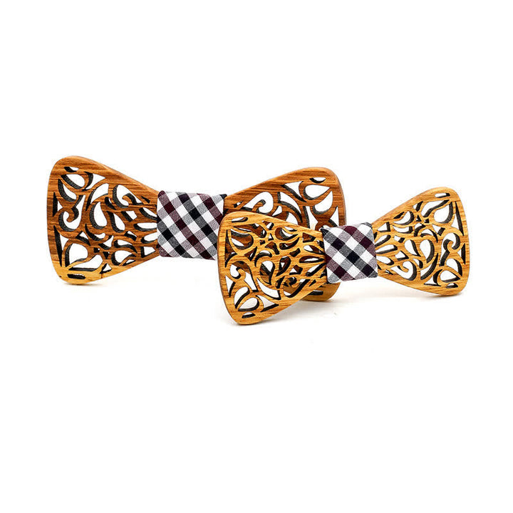 2 pezzi papillon in legno cavo genitore-figlio da uomo - Burlywood e plaid marrone - image 6
