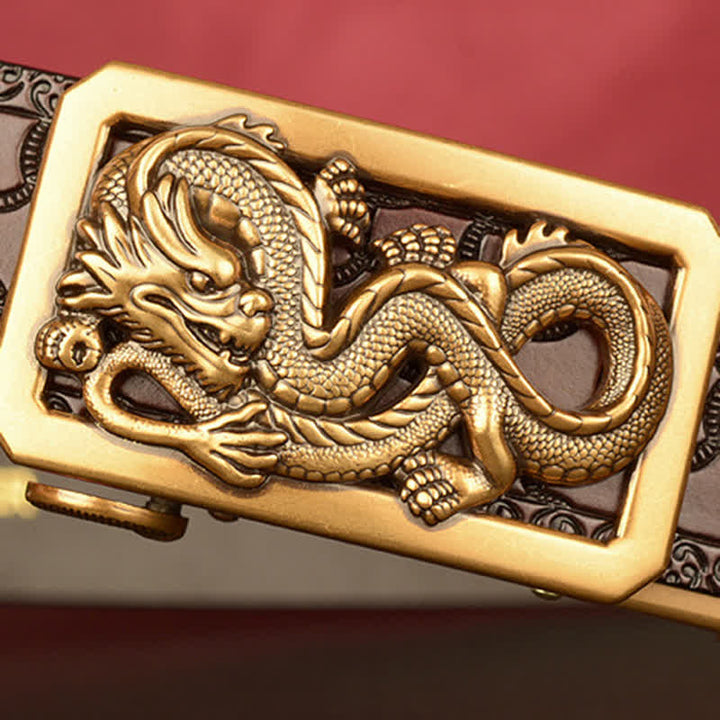 Cintura in pelle con stampa drago a spirale da uomo