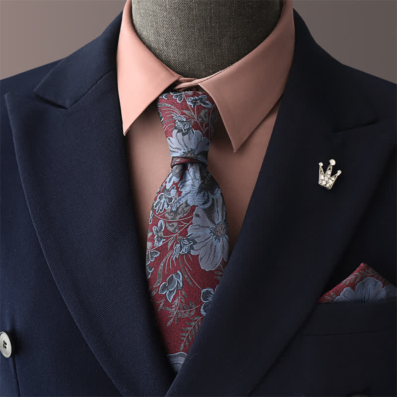 Cravatta elegante da uomo con motivo floreale blu fiordaliso - FiordalisoBlu - Cravatta + fazzoletto da taschino - image 1