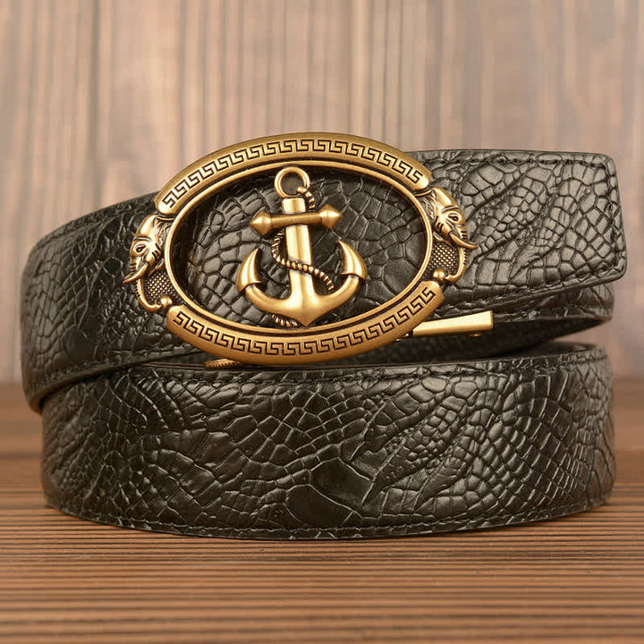 Cintura da uomo in pelle goffrata con ancora nautica e coccodrillo - Oro e nero - Artiglio di coccodrillo - 44 - image 15