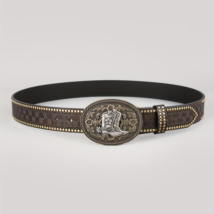 Cintura in pelle con fibbia ovale, stile retrò, da uomo, in argento - image 2