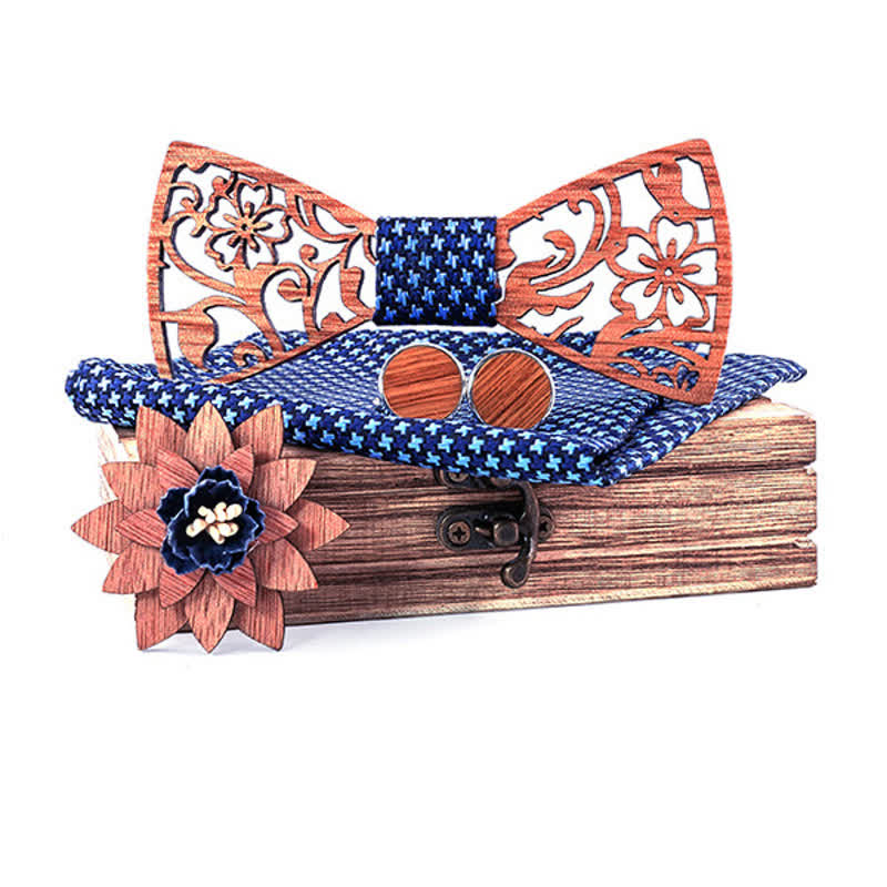 Set di 4 papillon in legno con motivo floreale cavo da uomo - Blu cielo - image 12