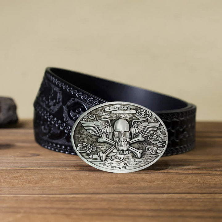 Cintura in pelle con fibbia porta birra creativa fai da te a forma di teschio e angelo da uomo