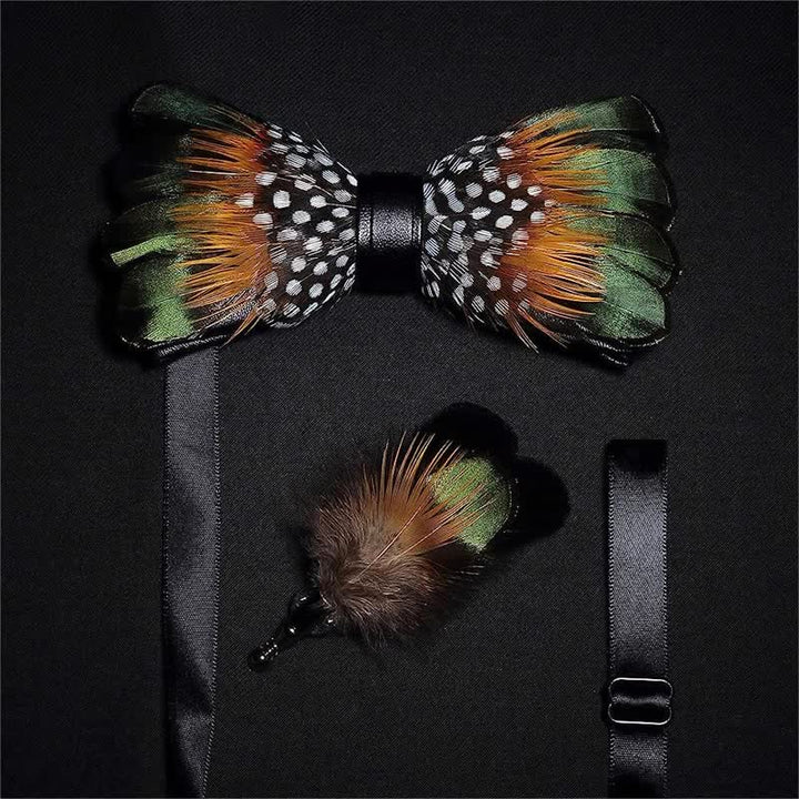 Collezione di papillon con piume classiche verdi - image 7