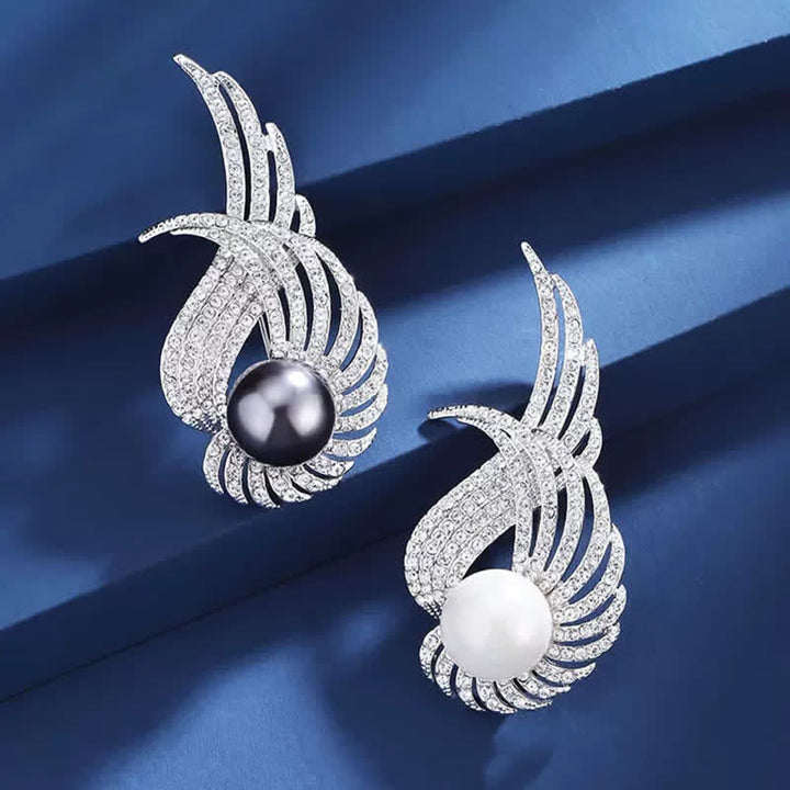 Spilla da donna con perle e piume a forma di ali d'angelo