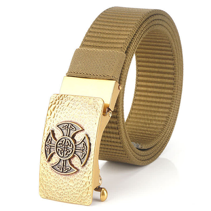 Cintura in nylon per il tempo libero in stile retrò da uomo - Cachi / Oro - 48" - image 10