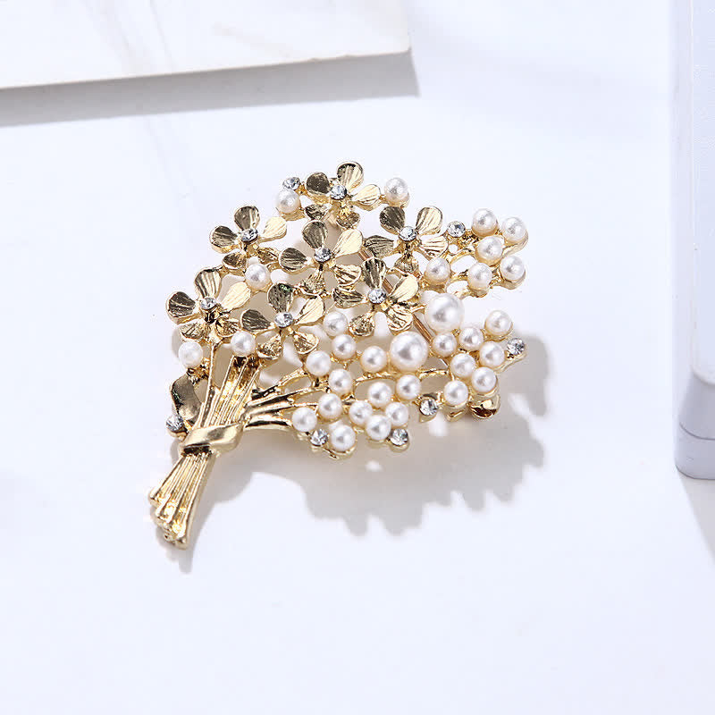 Spilla da donna con bouquet di fiori d'oro e perle