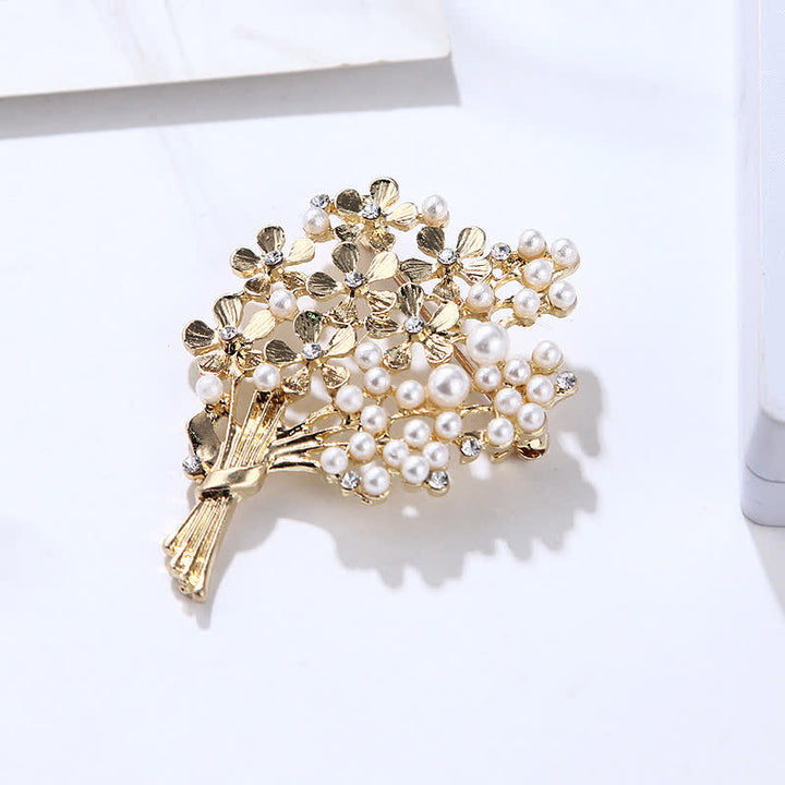 Spilla da donna con bouquet di fiori d'oro e perle