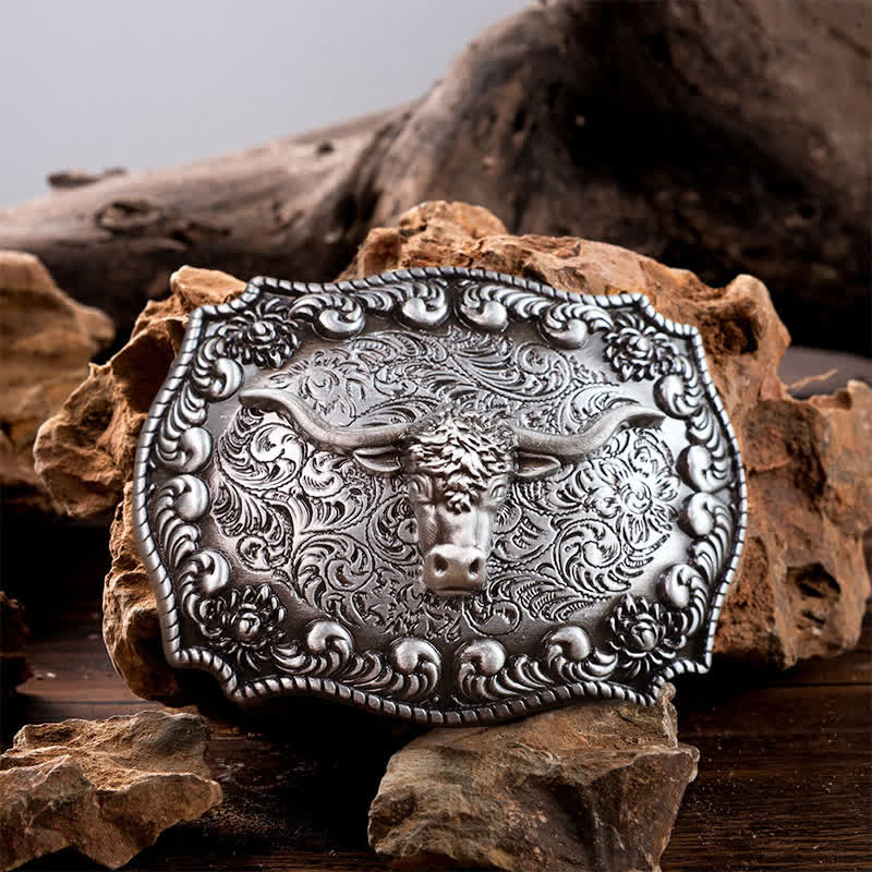 Cintura in pelle fai da te con fibbia in argento anticato Longhorn Bull da uomo