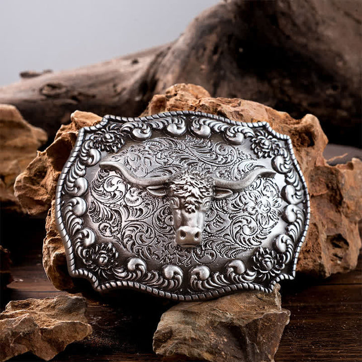 Cintura in pelle fai da te con fibbia in argento anticato Longhorn Bull da uomo