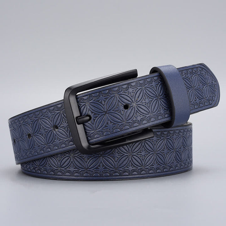 Cintura in pelle con stampa geometrica di monete da uomo - Blu scuro - 44 - image 1