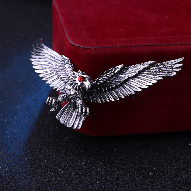 Spilla retrò da uomo con falco calvo che vola - Argento antico - image 5