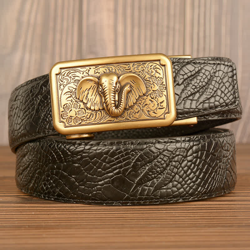 Cintura da uomo in pelle con motivo punk elefante coccodrillo - Oro e nero - Artiglio di coccodrillo - 44 - image 0