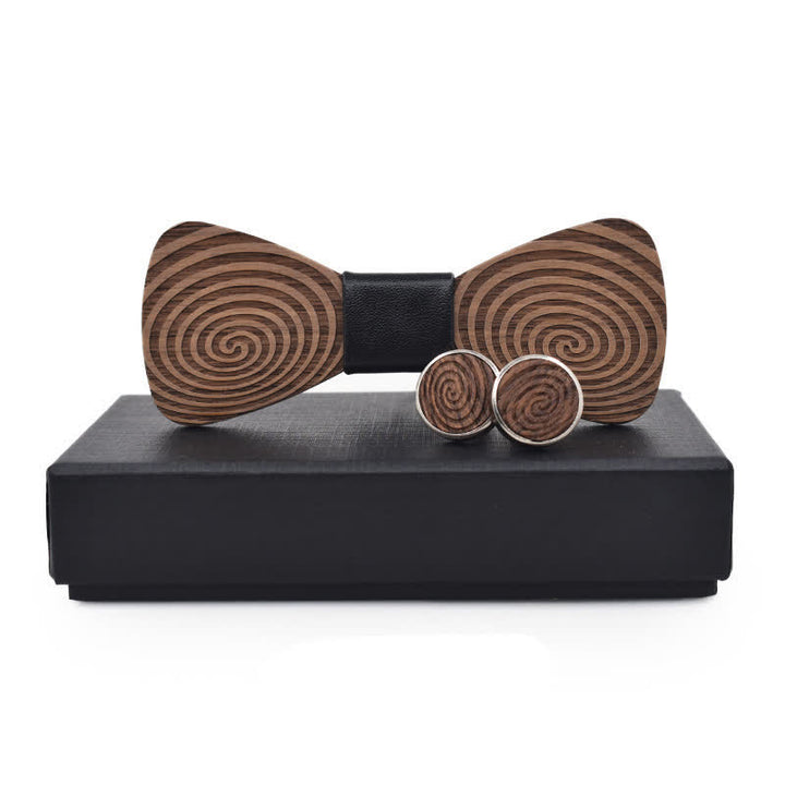 Set di 2 papillon in legno con stampa a vortice ipnotico da uomo - Nero - image 0